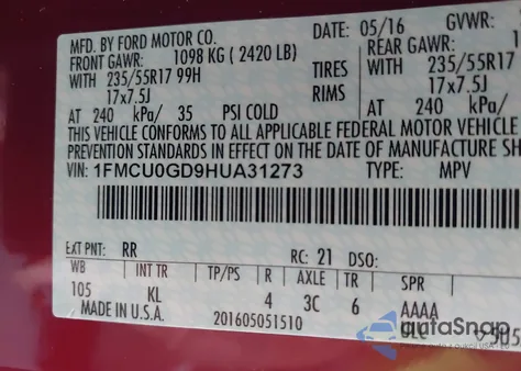 2017 Ford Escape Se z USA, uszkodzony, nr VIN 1FMCU0GD9HUA31273